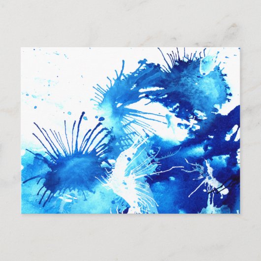 Carte Postale Blue Acrylic Inks Floral Weird Abstract Painting (Devant)