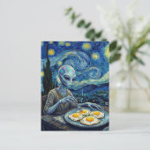 Carte Postale Blue Alien Eating Fried Eggs Faux Van Gogh (Debout devant)