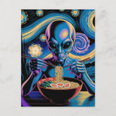 Carte Postale Blue Alien Eating Ramen (Devant)
