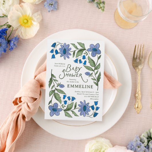 Carte Postale Blue and Green Sweet Country Floral Baby Shower