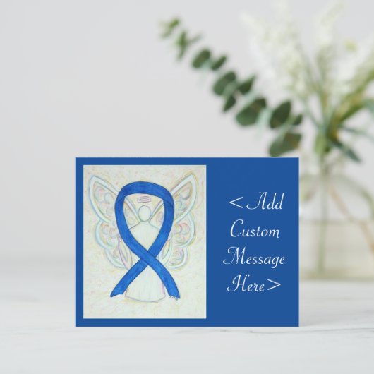 Carte postale Blue Awareness Ribbon Angel Custom A (Debout devant)