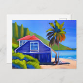 Carte Postale Blue Beach House et Palm Tree | Maintenir le conta (Devant / Derrière)