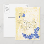 Carte Postale Blue Bird Retro Floral Art (Devant / Derrière)