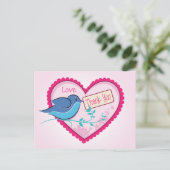 Carte postale Blue Bird Rose Merci Floral Heart (Debout devant)