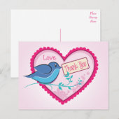 Carte postale Blue Bird Rose Merci Floral Heart (Devant / Derrière)