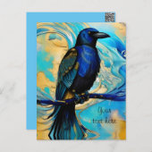 Carte Postale Blue Black Raven, bleu et or abstrait (Devant / Derrière)