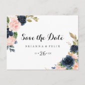 Carte Postale Blue Blush Winter Floral Horizontal Enregistrer la (Devant)