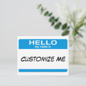 Carte Postale Blue Bonjour Mon Nom Est ... Personnalisable  (Debout devant)