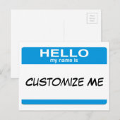 Carte Postale Blue Bonjour Mon Nom Est ... Personnalisable  (Devant / Derrière)