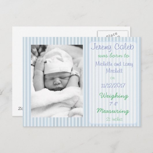 Carte postale Blue Boy Faire-part de naissance (Devant / Derrière)