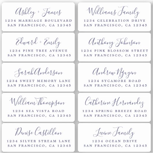 Carte postale Blue Calligraphy Étiquettes de adres (Devant)