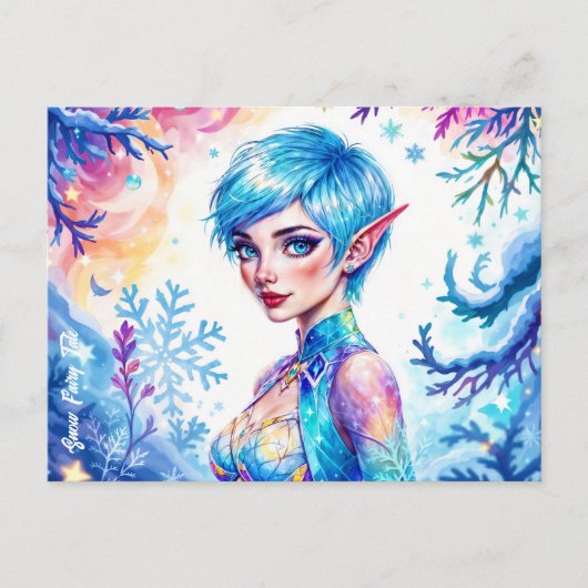 Carte Postale Blue cheveux elf magique princes de glace neige fo (Devant)