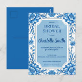 Carte Postale Blue Chinoiserie douche de mariage à fleurs chinoi (Devant / Derrière)