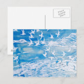 Carte Postale Blue Coast Birds Moderne Aquarelle Art (Devant / Derrière)