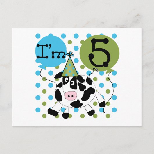 Carte Postale Blue Cow 5th Birthday Tshirts et cadeaux (Devant)