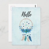 Carte Postale Blue Dreamcatcher Design Boho élégant (Devant / Derrière)