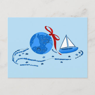 Carte postale Blue Earth Christmas Ball and Little