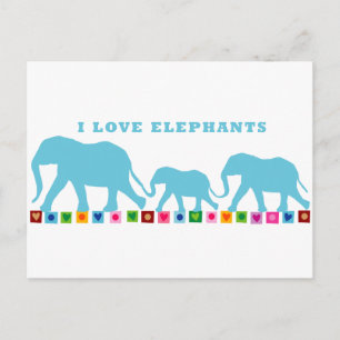 Carte Postale Blue Elephants Walking