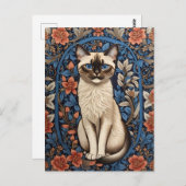 Carte Postale Blue Eyed Siamese Chat William Morris Inspiré (Devant / Derrière)