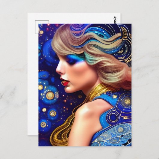 Carte Postale Blue Eyes Blond Abstrait dans la Galaxie (Devant / Derrière)