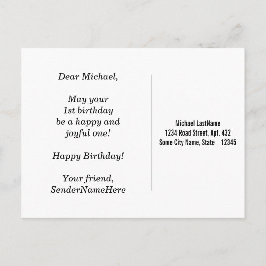 Carte Postale Blue, Faux Gold 1er anniversaire + Nom personnalis (Dos)