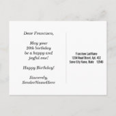 Carte Postale Blue, Faux Gold 20e anniversaire + Nom personnalis (Dos)