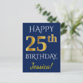 Carte Postale Blue, Faux Gold 25e anniversaire + Nom personnalis (Debout devant)