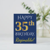 Carte Postale Blue, Faux Gold 35e anniversaire + Nom personnalis (Debout devant)