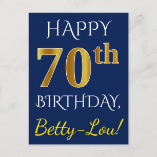 Carte Postale Blue, Faux Gold 70e anniversaire + Nom personnalis