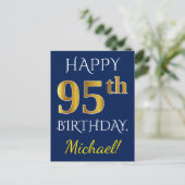 Carte Postale Blue, Faux Gold 95e anniversaire + Nom personnalis (Debout devant)