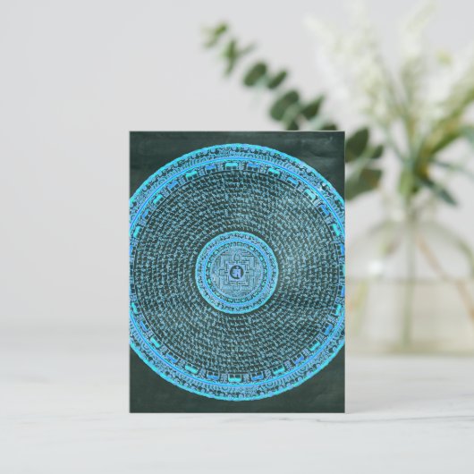 Carte Postale Blue Fire Tibétain Mandala Art (Turquoise & Noir) (Debout devant)