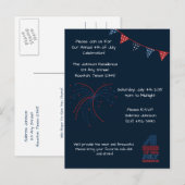 Carte Postale Blue Fireworks 4 juillet Fête Invitation (Devant / Derrière)