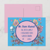 Carte Postale Blue Floral Nouvelle Adresse, Nous D (Devant / Derrière)