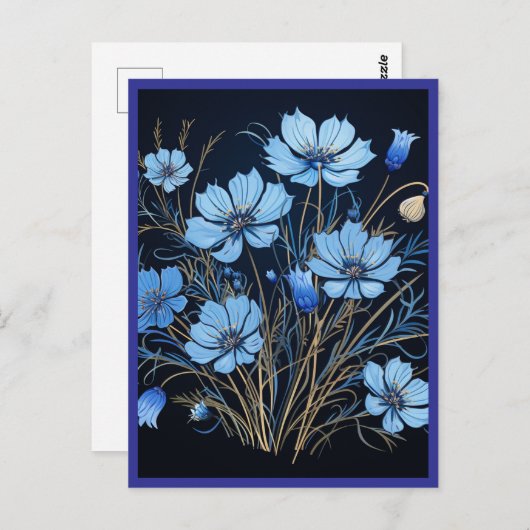 CARTE POSTALE BLUE FLOWERS #1 (Devant / Derrière)