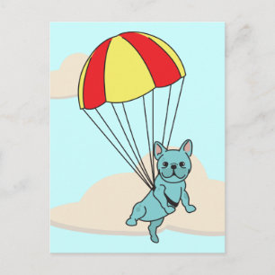 Carte postale Blue French Buldog Umbrella Fun
