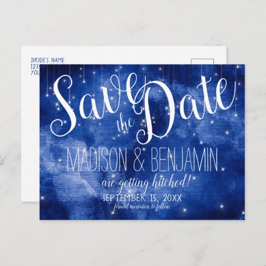 Carte Postale Blue Galaxy Celestial Stars Lights Enregistrer la  (Devant / Derrière)