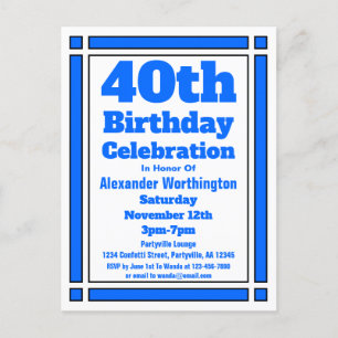 Carte postale Blue Geometry 40th Birthday Invitati