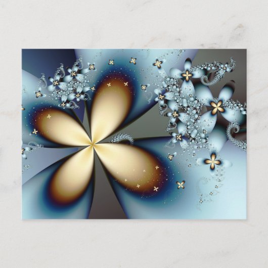 Carte Postale Blue Gold Cute Abstrait Floral (Devant)