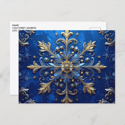 Carte Postale Blue Gold Decorative Holiday Postcard (Devant / Derrière)