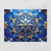 Carte Postale Blue Gold Decorative Holiday Postcard (Devant)