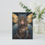 Carte Postale Blue Gold Robot Techno Fairy Imaginaire Art (Debout devant)