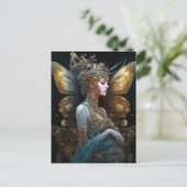 Carte Postale Blue Gold Techno papillon femme Imaginaire Art (Debout devant)
