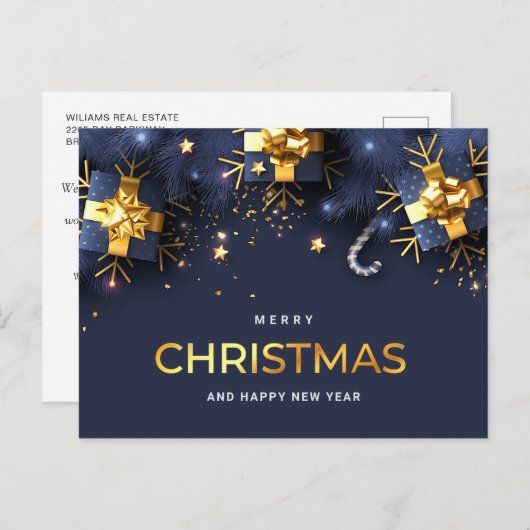 Carte Postale Blue Golden Christmas Ornament Salutation d'entrep (Devant / Derrière)