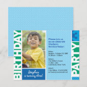 Carte Postale Blue Green Polka Dot 3e Invitation anniversaire (Devant / Derrière)
