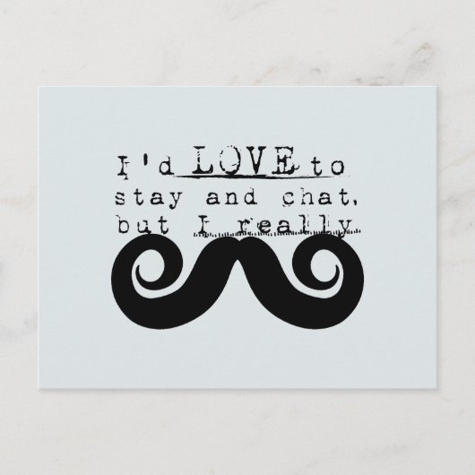 Carte Postale Blue Grey Black Funny Humor I Mustache (Devant)