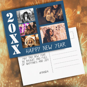 Carte Postale Blue Happy New Year 2025 5 Photo Collage