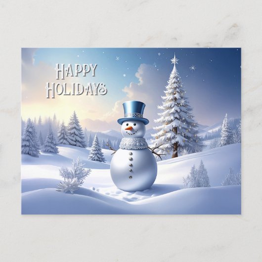 Carte Postale Blue Hat Snowman Christmas Tree Holiday Postcard (Devant)