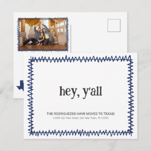 Carte Postale Blue Hey Y'all - Déménagé au Texas