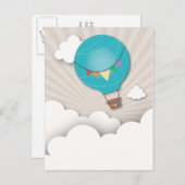Carte postale Blue Hot Air Balloon Anniversaire (Devant / Derrière)