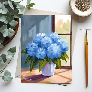 Carte Postale Blue Hydrangea Bouquet Floral Peinture